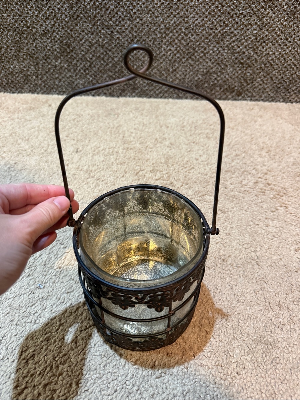 Ornate Metal and Glass Candle Holder - Brown - Picture 2 of 6
